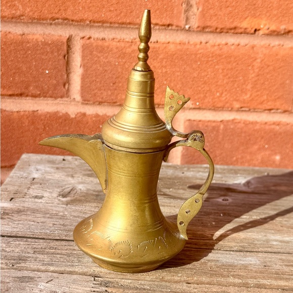 Antique Islamic Dallah Arabic Turkish Brass Coffee Pot or Tea Pot 6”